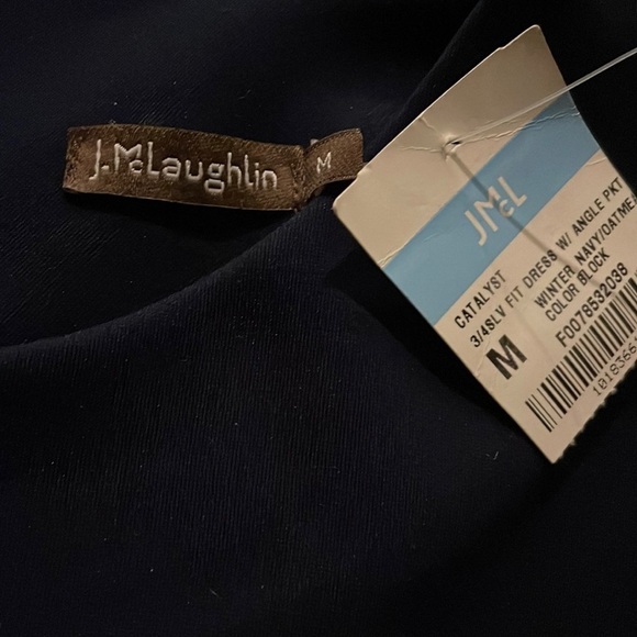 J. McLaughlin Catalyst Dress NWT Navy Cream Colorblock Pockets Size Medium - Picture 7 of 10